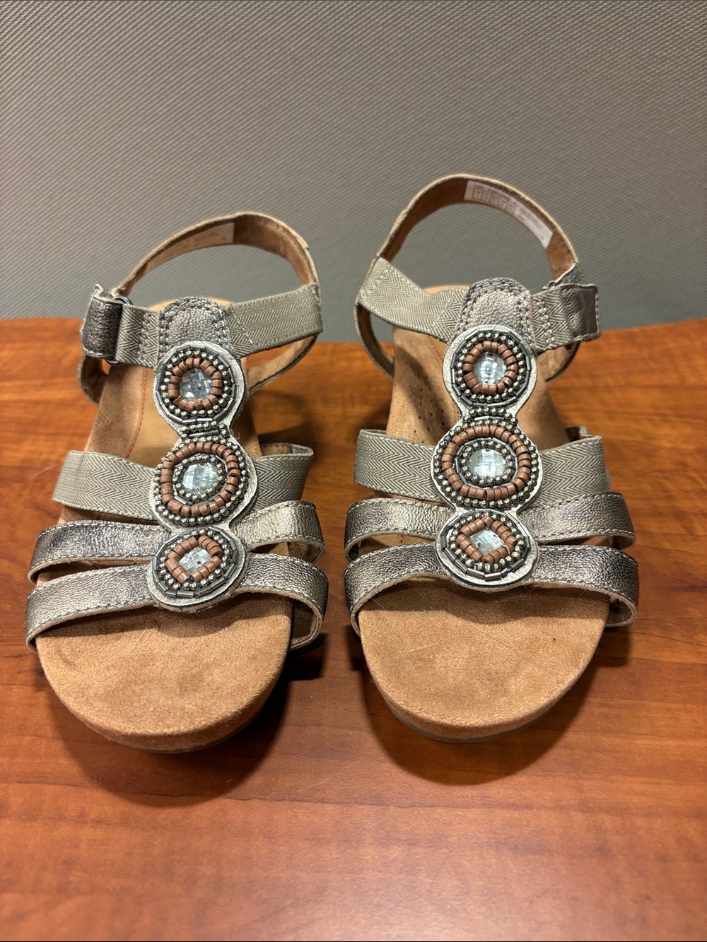 New Cobb Hill by New Balance Metallic Beaded Strappy Sandals - Light Bronze/Tan